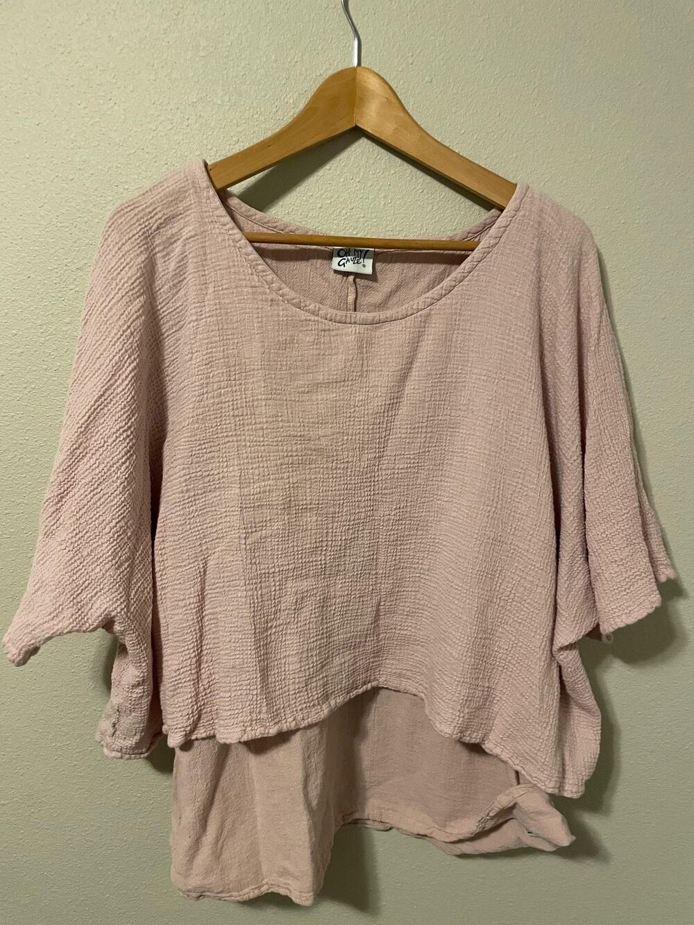 Oh My Gauze Tunic Top Womens 1 US S/M Pink Layered Crinkle Cotton Boho Lagenlook